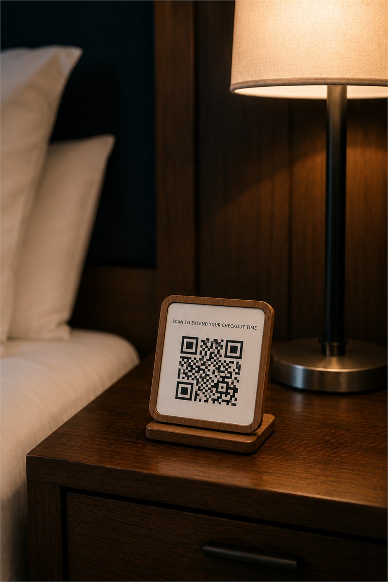 Extended checkout room QR plaque